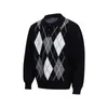Suéter de Tricô Argyle com Gola Polo Estilo Old Money para Homens e Mulheres, Suéter Artístico Color-Block Retrô para Outono e Inverno