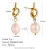 Pendientes de Moda Retro Más Vendidos Acero de Titanio Chapado en Oro de 18 Quilates Pendientes Rectangulares Plisados de Gota de Agua Exagerados Perlas Barrocas