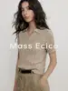 Suéter de Punto Pullover de Manga Corta con Cuello Solapa Estilo Old Money Masivo Ecico para Mujer, Nuevo Top de Color Sólido con Cuello en V para Verano