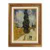 Pintura a Óleo Decorativa Estilo Van Gogh Árvore Jardim Paisagem com Moldura Dourada Vintage para Sala de Estar, Hall de Entrada, Hotel e Pousada
