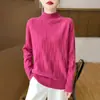 Suéter tejido de punto grueso para mujer, color liso, cuello semi alto, manga larga, otoño e invierno, 100% lana premium, elegante, básico