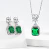 Collar y pendientes de dos piezas con colgante de tesoro de color esmeralda cuadrado de diamante de lujo nuevo de estilo europeo y americano para mujer