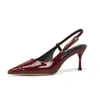 Sandálias de Salto Alto Vinho para Mulheres, Biqueira Meio Coberta, Calcanhar Aberto, Bico Fino, Saltos Agulha, Sapatos Estilo Chanel, Sandálias de Moda Feminina