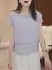 Blusa de Tricô Crochê Rosa Vazada de Manga Curta para Mulheres, Camiseta Fina, Novo Estilo Verão 2026, Top Elegante Versátil Juvenil