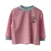 Liquidação de Tamanhos Descontinuados, Sem Devoluções ou Trocas. Blusas de Outono Infantis, Camisetas Listradas de Manga Longa para Meninas, Blusas de Desenho Animado para Meninos