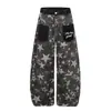 Jeans de Pierna Ancha con Estampado de Estrellas Desgastadas Estilo Retro Americano Bolsillo de Retazos Unisex Verano Nuevos Pantalones Largos Sueltos