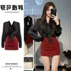 Camisa preta de manga comprida para mulheres, camisa com caimento em cetim, saia bodycon de cintura alta, terno profissional para o trajeto da secretária