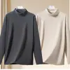 Otoño e invierno doble cara polar cepillado cuello medio alto color liso manga larga hombre cálido casual capa interior base gruesa camisa