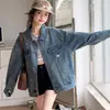 Chaqueta de mezclilla de otoño para niñas mayores, ropa nueva para niños, abrigo de mezclilla casual elegante y moderno con cuello bordado para niñas