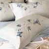 Jogo de Cama de Cetim Francês de Alta Contagem e Alta Densidade 100% Algodão Conjunto de Quatro Peças Bordado Pesado Bordado de Borboleta Capa de Edredom 100% Algodão Puro Estilo para Todas as Estações