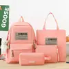 Mochila para Secundaria para Niña Nueva Tela Oxford Gran Capacidad Estilo Coreano Estilo Universitario Mochila de Cuatro Piezas para Estudiantes de Primaria