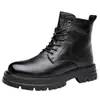 Nuevos Zapatos de Algodón de Caña Alta para Hombre Otoño e Invierno 2025 con Forro de Felpa para Calidez, Botas Martin Retro de Trabajo para Hombre, Zapatos de Suela Gruesa para Hombre 2361