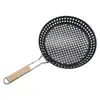 Sartén Parrilla Antiadherente Estilo Coreano del Fabricante con Mango de Madera Plegable, Placa Redonda para Barbacoa, Herramienta Portátil para Asar al Aire Libre para Carne y Verduras