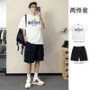 Traje de camiseta de verano para hombre transfronterizo Drapeado Suelto Manga corta Casual Manga media Camiseta de moda Pantalones a media pierna Conjunto de dos piezas