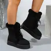 2026 Novo E-commerce Transfronteiriço Mais Veludo Cadarço Tamanho Grande Peludo Meia-panturrilha Sapatos de Algodão Feminino Inverno Quente Solado Grosso Botas de Neve