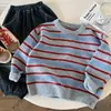 Suéter de Inverno Muno para Crianças Tricô Listrado Espesso Estilo Preguiçoso para Meninos Blusa Color Block Soltinha para Bebê Roupas Infantis