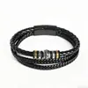 Europa Caliente Venta Popular Tejido a Mano Nudo de Cola de Pez Acero Inoxidable Retro Hebilla Magnética Pulsera de Cuero Negra de Tres Capas