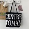 Bolso de lona con letras sencillas para mujer, de un solo hombro, estilo europeo, literario, estilo coreano, de gran capacidad, para estudiantes, de tela, para verano