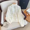 Chaqueta corta de moda estilo coreano para mujeres petite, con capucha, encaje bordado blanco, protección solar, corte holgado, top moderno