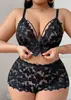 Pijama Sexy de Encaje Hueco Transparente Semitransparente Estilo Europeo Ropa de Dormir Sexy Talla Grande Transpirable Sujetador