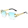 2023 Nueva Moda Gafas de Sol sin Montura para Mujer Trendy Personalizadas Leopardo Espejo Patilla Gafas de Sol Hombre Gafas Transfronterizas Venta al por Mayor