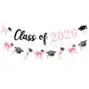¡Felicitaciones Clase Graduada 2026 Temporada de Graduación Banner Decoración Rosa con Brillo Topper para Pastel