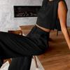 Traje de Lino Algodón de Moda para Mujer 2025 Verano Nuevo Top sin Mangas con Hombreras Pantalones Conjunto de Dos Piezas Casual Europeo y Americano