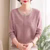 Nuevos tops de punto de manga larga para otoño e invierno para madres, moda versátil de punto para mujeres de mediana edad y mayores de 50 años, jersey de punto básico