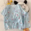 Pijama Dulce de Dibujos Animados Transfronterizo para Mujer Xia Yunduo Algodón Manga Corta Pantalones Cortos Niñas Cuello Redondo Se Puede Usar Fuera de Casa Conjunto de Ropa para el Hogar