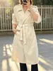 Novo Trench Coat Feminino 2026, Comprimento Médio, Primavera e Outono, Estilo Coreano de Alta Qualidade, Acinturado, Casaco de Botão Duplo