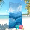 Toalla de Playa de Microfibra Estilo Simple Más Vendida Transfronteriza de Amazon para Vacaciones en la Costa, Toalla de Baño Ola del Océano Azul