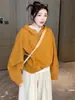 Chamarra Sudadera con Capucha para Mujer Corta Otoño e Invierno Nuevo Estilo 2025 Estilo Retro Americano Top Pequeño de Gama Alta