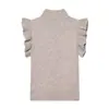 Ropa de Mujer de Venta Caliente para Comercio Exterior de Amazon Transfronterizo: Chaleco de Punto con Cuello Medio Volanteado de Estilo Suave, Disponible en Tres Colores para Superponer