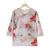 Nuevo estilo de verano, camisa pequeña con botones, cuello redondo, estilo nacional, para mujeres de mediana edad y mayores, conjunto informal holgado de dos piezas con mangas de siete puntos.