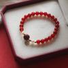 Pulsera de Ágata Roja Cinnabar Lotus de la Costa Regalo Natural Novia Roja Literaria Retro para Mujer No se Desvanece
