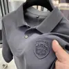 Camisa de Verano para Hombre de Manga Corta Media Transpirable Algodón Piqué Bordada Talla Grande Camisa con Cuello Guangzhou Trece Líneas