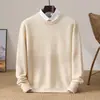 Suéter de Lã 100% Pura com Gola Redonda Novo para Outono e Inverno Suéter Pulôver Engrossado Malha Jacquard Casual Solta Camada de Base