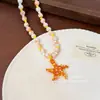 Collar con Colgante de Estrella de Mar Naranja Estilo Resort Bohemio con Cuentas para Mujer, Accesorios de Alta Gama que Realzan el Cutis y Añaden un Toque Elegante