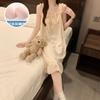 Pijama de Flores Pequeñas para Mujer, Estilo Delgado de Verano con Almohadillas para el Busto, Camisón Dulce con Tirantes y Lazo, Se Puede Usar como Ropa de Casa