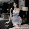 Vestido Ajustado de Encaje Transparente con Fruncidos, Cuello Halter, El Primer Amor del Gatito, Secreto de Dama Madura, Camisón Sexy Puro Deseo V199
