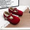 Zapatos de Cuero para Niñas 2026 Nuevo Estilo Velcro Estilo Británico Retro Zapatos de Princesa Guardería Zapatos de Tela de Terciopelo Planos de Suela Blanda