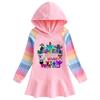 2023 Primavera e Outono novo algodão cartoon arco-íris vestido feminino de manga comprida com capuz camisola vestido de princesa