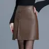 Saia autêntica de couro genuíno Haining para mulheres, coleção outono/inverno 2026, pele de ovelha, estilo coreano, saia curta evasê com estética chinesa