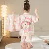 Pijamas para Niñas, Traje de Tres Piezas de Pantalones Cortos y Pantalones Cortos Finos de Seda de Hielo de Verano para Niños, Linda Princesa, Niña Súper Linda