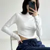 Camiseta de Manga Larga Corta de Cuello Alto para Mujer Otoño/Invierno Ajustada Sexy Moda Chica Caliente Capa Interior Superior Hombro Normal Capa Base Superior para Mujer