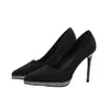 Versión de piel de oveja~Zapatos de tacón alto de aguja sexys estilo francés para invierno en Hong Kong con pedrería, zapatos de plataforma de ante impermeables para mujer