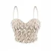Corsé de espina de pez con flecos transfronterizos, camisola corta de malla, top sexy strapless de estilo europeo y americano con adornos de cuentas, atuendo de fiesta
