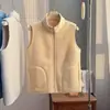 Chaleco de Polar para Mujer, Cálido, Esponjoso, Engrosado, Lana de Cordero, Cuello Alto Cálido, Pequeño Bordado, Sin Mangas, Color Sólido Simple