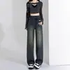 Jeans de Pierna Ancha Forrados de Polar para Mujer Otoño e Invierno 2024 Nuevos Éxitos Invierno Pequeños de Cintura Alta Adelgazantes Pantalones Rectos Estrechos