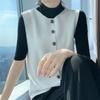 Primavera y Verano Cuello Redondo Lana Peinada Tejido Chaleco Cárdigan para Mujer Suelto Elegante de Un Solo Botón Chaleco sin Mangas Chaleco Ropa Exterior